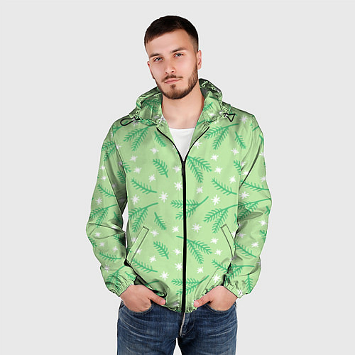 Мужская ветровка Узор с новогодней еловой ветвью / 3D-Черный – фото 3