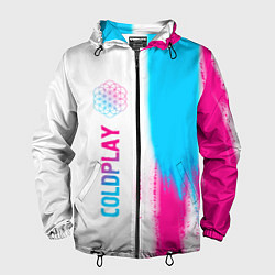 Ветровка с капюшоном мужская Coldplay neon gradient style по-вертикали, цвет: 3D-черный