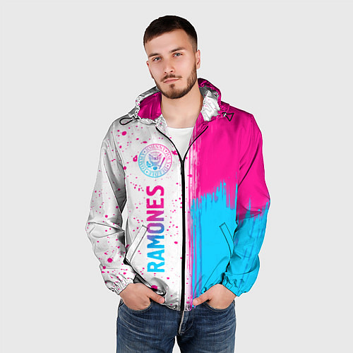 Мужская ветровка Ramones neon gradient style по-вертикали / 3D-Черный – фото 3