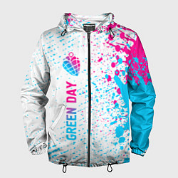 Ветровка с капюшоном мужская Green Day neon gradient style по-вертикали, цвет: 3D-черный