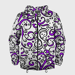 Ветровка с капюшоном мужская Фиолетовые кружевные узоры, цвет: 3D-черный