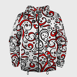 Ветровка с капюшоном мужская Красный кружевной узор, цвет: 3D-черный