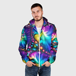 Ветровка с капюшоном мужская Розово синий фрактал, цвет: 3D-белый — фото 2