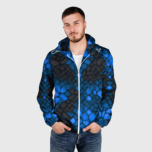 Мужская ветровка Синий трескающийся камень / 3D-Белый – фото 3