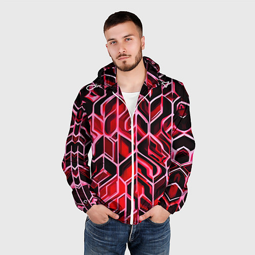 Мужская ветровка Красный узор / 3D-Белый – фото 3