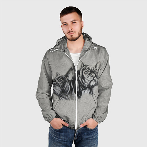 Мужская ветровка Французские бульдоги пара / 3D-Белый – фото 3