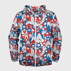 Ветровка с капюшоном мужская Русские матрешки, цвет: 3D-белый