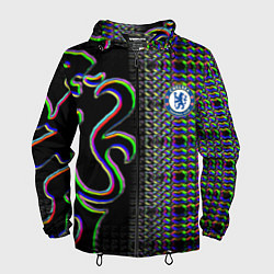 Ветровка с капюшоном мужская Chelsea fc glitch, цвет: 3D-черный