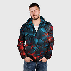 Ветровка с капюшоном мужская Синие плиты с красным разломом, цвет: 3D-черный — фото 2