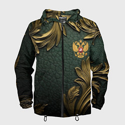 Ветровка с капюшоном мужская Золотые узоры и герб России, цвет: 3D-черный