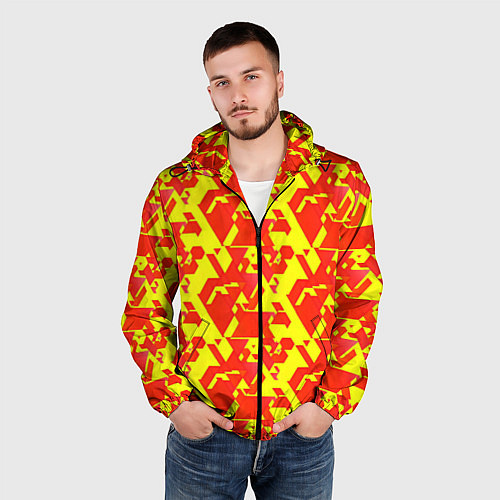 Мужская ветровка Красные фигуры на жёлтом фоне / 3D-Черный – фото 3