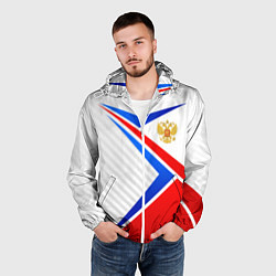 Ветровка с капюшоном мужская Герб РФ - классические цвета флага, цвет: 3D-белый — фото 2