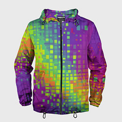 Ветровка с капюшоном мужская Разноцветные пиксели, цвет: 3D-черный