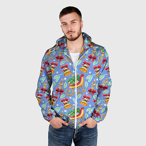 Мужская ветровка Новогодний праздничный узор / 3D-Белый – фото 3