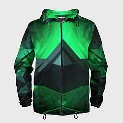 Ветровка с капюшоном мужская Зеленая абстракция геометрическая, цвет: 3D-черный