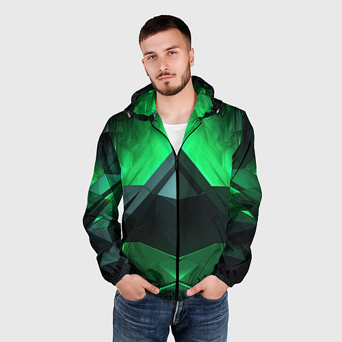 Мужская ветровка Зеленая абстракция геометрическая / 3D-Черный – фото 3