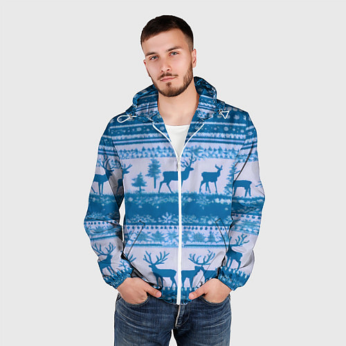 Мужская ветровка Синие олени / 3D-Белый – фото 3