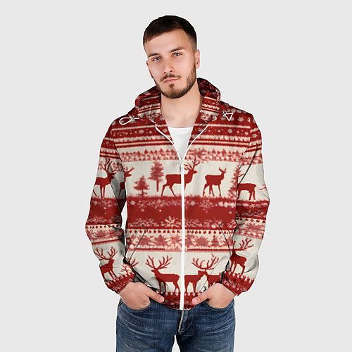 Мужская ветровка Красные олени / 3D-Белый – фото 3