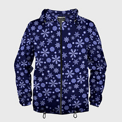 Ветровка с капюшоном мужская Снежный новогодний паттерн сине-фиолетовый, цвет: 3D-черный