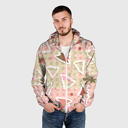 Ветровка с капюшоном мужская Розовые узоры ёлки, цвет: 3D-белый — фото 2