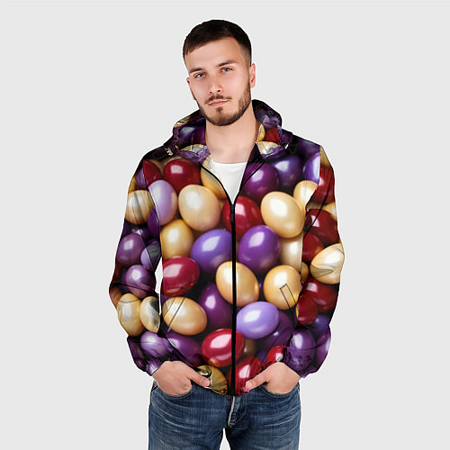 Мужская ветровка Красные и фиолетовые пасхальные яйца / 3D-Черный – фото 3