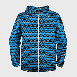 Ветровка с капюшоном мужская Синие и чёрные треугольники, цвет: 3D-белый