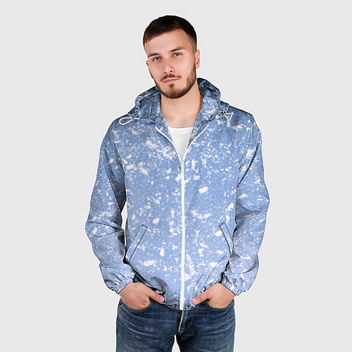 Мужская ветровка Белые хлопья на голубом фоне / 3D-Белый – фото 3