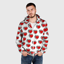 Ветровка с капюшоном мужская Стикеры наклейки сердечки объемные, цвет: 3D-белый — фото 2