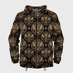 Ветровка с капюшоном мужская Золотой герб России паттерн, цвет: 3D-черный