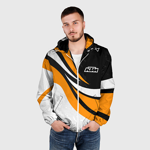 Мужская ветровка КТМ - оранжевые вставки / 3D-Белый – фото 3