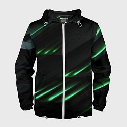 Ветровка с капюшоном мужская Спортивный черно-зеленый стиль, цвет: 3D-белый