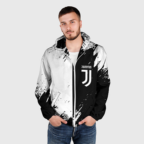 Мужская ветровка Juventus краски чёрнобелые / 3D-Белый – фото 3