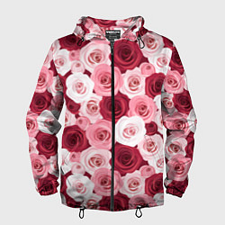 Ветровка с капюшоном мужская Красные и розовые розы, цвет: 3D-черный