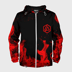 Ветровка с капюшоном мужская Linkin Park красный огонь лого, цвет: 3D-белый
