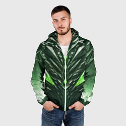 Ветровка с капюшоном мужская Зелёные кристаллы и камень, цвет: 3D-белый — фото 2