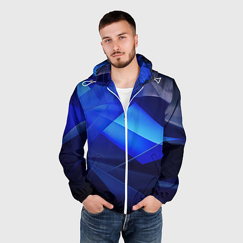 Мужская ветровка Черно-синий абстрактный фон / 3D-Белый – фото 3