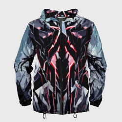 Ветровка с капюшоном мужская Чёрно-красная агрессивная абстракция на белом фоне, цвет: 3D-черный