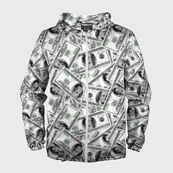 Ветровка с капюшоном мужская Доллары - денежные знаки, цвет: 3D-белый