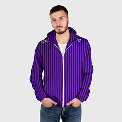 Ветровка с капюшоном мужская Вертикальные полосы фиолетовый, цвет: 3D-белый — фото 2