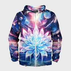 Ветровка с капюшоном мужская Космический цветок из льда - эзотерический лотос, цвет: 3D-белый