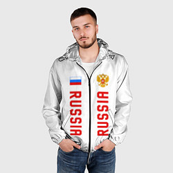 Ветровка с капюшоном мужская Россия три полоски на белом фоне, цвет: 3D-черный — фото 2
