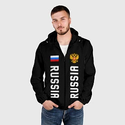 Ветровка с капюшоном мужская Россия три полоски на черном фоне, цвет: 3D-черный — фото 2