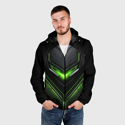 Мужская ветровка Green and black abstract style / 3D-Черный – фото 3