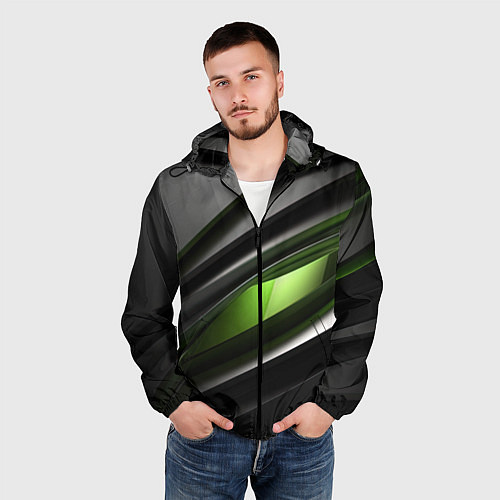 Мужская ветровка Black green abstract geforce style / 3D-Черный – фото 3