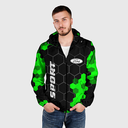 Мужская ветровка Ford green sport hexagon / 3D-Черный – фото 3