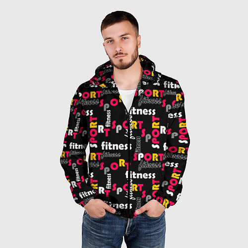 Мужская ветровка Спортивный узор желтый красный черный / 3D-Черный – фото 3