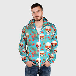 Ветровка с капюшоном мужская Черепа и отпуск, цвет: 3D-белый — фото 2