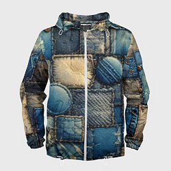 Ветровка с капюшоном мужская Denim patchwork - ai art, цвет: 3D-белый