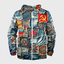 Ветровка с капюшоном мужская Ретро пэчворк СССР, цвет: 3D-белый