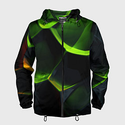 Ветровка с капюшоном мужская Green neon abstract geometry, цвет: 3D-черный